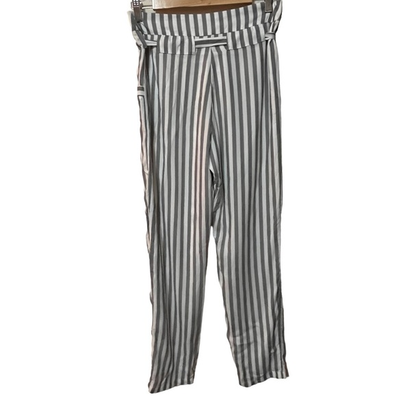 3/$30 STRIPED PAPER BAG HIGH WAIST PANTS XIX PALMS GRAY WHITE TIE RAYON SZ 1 - Picture 9 of 12